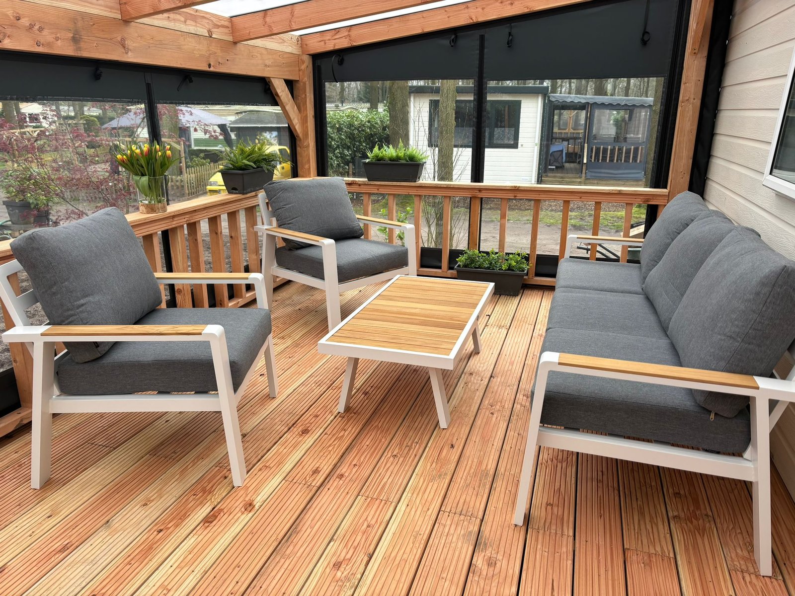 Aluminium stoel-bank loungeset – Wit –